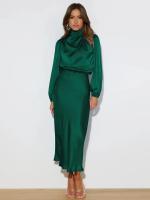 Primavera Verano nuevo vestido de manga larga de satén de gama alta vestido de noche elegante para mujer ropa de fiesta vestidos de celebridades - details 6