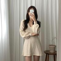 Falda corta de punto para mujer, ropa elegante de manga larga con cuello puntiagudo, usada, negra, invierno - details 11