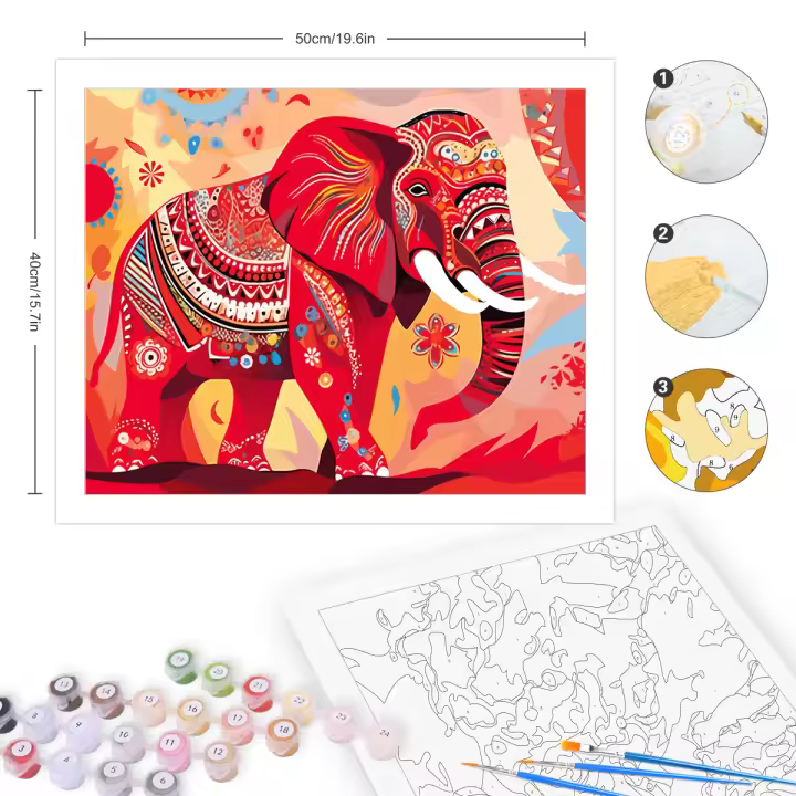 RUOPOTY Pintura al Acrílico de Elefante DIY con Números Para Decoración del Hogar y Adultos Imagen de Dibujos Animados en Lienzo Tamaño 40x50cm Estilo Abstracto - 1