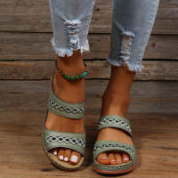 Pantuflas de gran tamaño con costuras retro, antideslizantes, de punta redonda, sandalias casuales de una sola tira para mujer. - details 6