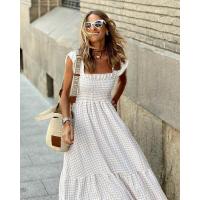 BUNO-Vestido largo acampanado con cuello cuadrado sin mangas a cuadros para mujer, vestido informal de verano para vacaciones y playa - details 7