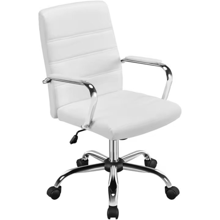 Silla Giratoria de Oficina Sillón de Trabajo con Respaldo Tapizado Asiento Sintético Altura Ajustable Blanco - 1