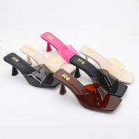 Sandalias de gran tamaño de color sólido versátiles de estilo coreano con tiras transparentes de punta cuadrada y tacones altos - details 1
