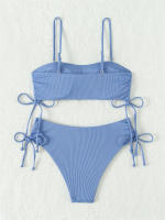 Bikini negro liso para mujer, traje de baño de dos piezas con Tanga de cintura alta y ribetes, 2024 - details 17