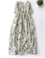 Vestido de algodón con estampado ral para mujer, vestido A-e de manga corta con cuello en V, vestido bohemio dulce, ropa suave y acogedora para mujer - details 8
