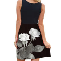 Vestido de verano sin mangas con cuello redondo y estampado Digital para mujer - details 1