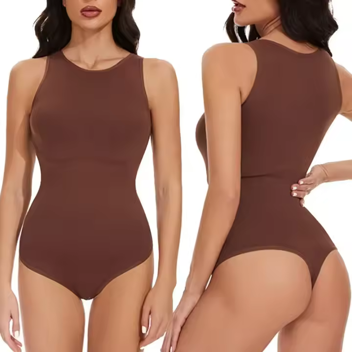 Body con espalda cruzada, Body moldeador sin costuras, camiseta sin mangas con control de abdomen, Body sin mangas - 1