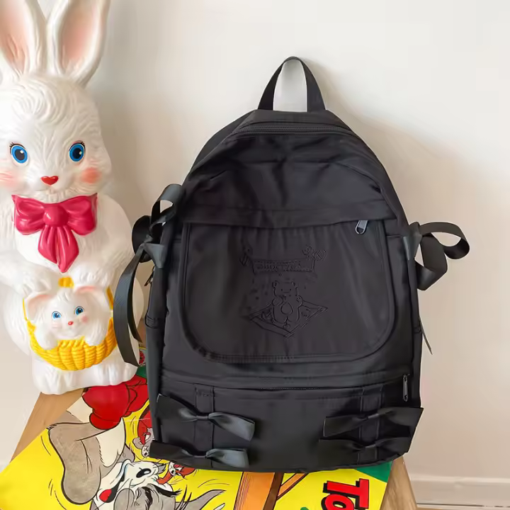 Bordado, oso, niña suave, niña, lazo, lindo, universidad, mochila, nuevo estilo, bolso escolar - 1