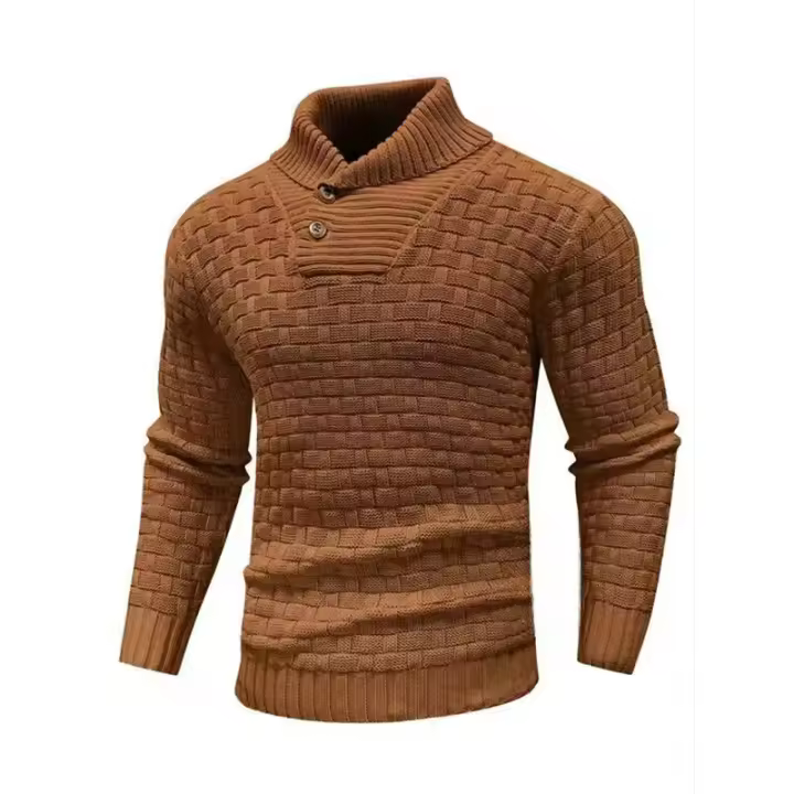 Jersey masculino a cuadros de manga larga de punto Top moda calle calidez al aire libre prendas de punto Otoño Invierno Otoño Invierno suéter con cuello redondo - 1