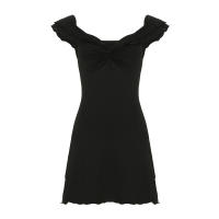 BUNO-Minivestido gótico oscuro liso con mangas y volantes para mujer, vestido de vacaciones de verano, vestidos plisados ​​con cuello en V, ropa Y2K - details 6