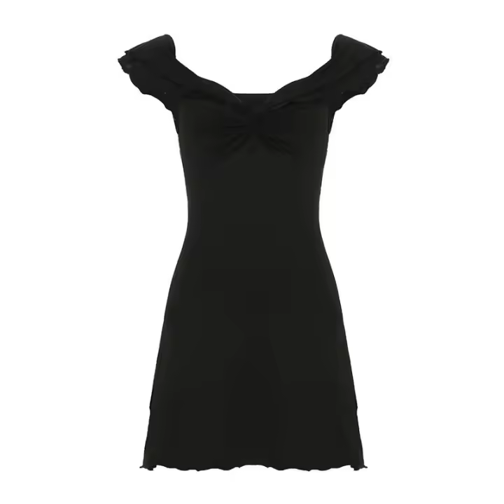 Vestido Mini Gótico Plano BUNO Manga Larga, con Volantes para Mujeres Vestido de Verano de Moda Y2K - 1