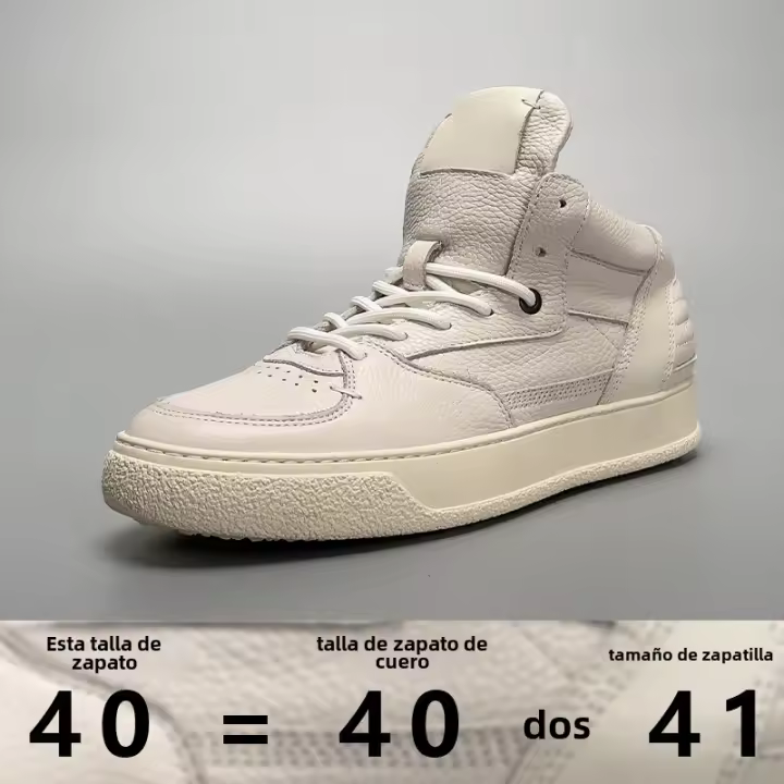 Botas casuales de media caña de alta gama para hombre, zapatos blancos pequeños de cuero genuino, botines de piel de vaca. - 1