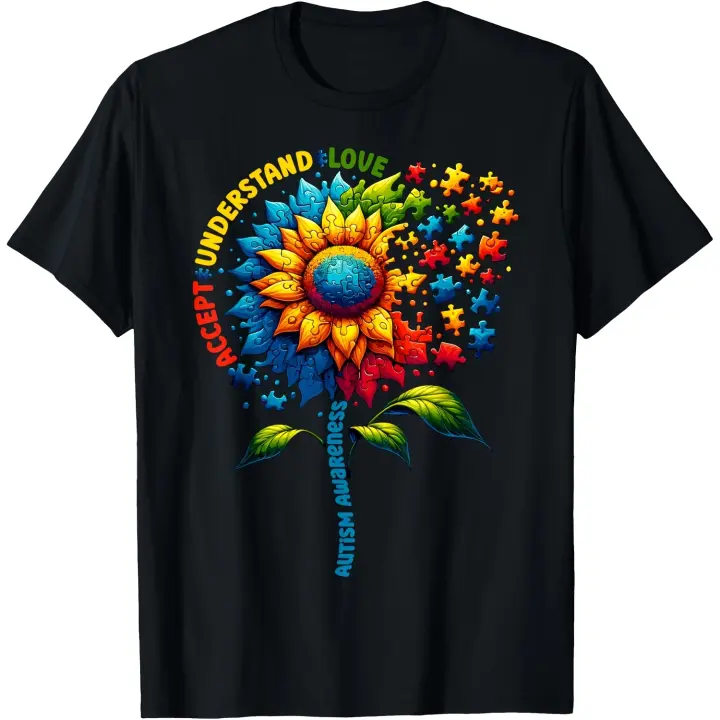 Concientización sobre el autismo girasol hombres mujeres niños autismo girasol camiseta hombres camiseta - 1