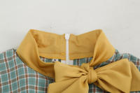 Vestido largo Retro de Navidad, cuello de pie, lazo de corbata, a cuadros, grande - details 8