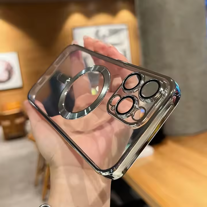 Funda de carga inalámbrica Magsafe transparente de lujo para iPhone 11 12 13 15 16 Pro Max 14 Plus X Xs XR cubierta chapada suave magnética - 1