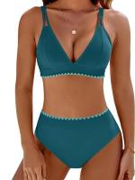 Conjunto Bikini Mujer 2 Piezas Push Up - Top Cuello V y Pantalón Cintura Alta |   Traje de baño sólido para deportes acuáticos y playa |   Tallas S-XL - details 6