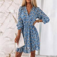 Vestido casual de mujer, vestidos estampados con cuello en v a la moda para mujer - details 1
