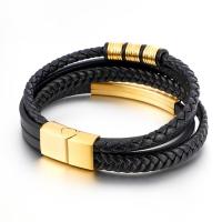 Pulsera de cuero de alta gama para hombre de 21cm, Sello Seguro de Arce inoxidable, Tres Colores, exquisita Caja de regalo, para los - details 3