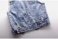 Chaqueta Corta Bordada para Mujer Chaleco Denim Perforado con Cuentas Moda de Abrigo Exterior para Niñas 2024 - details 4