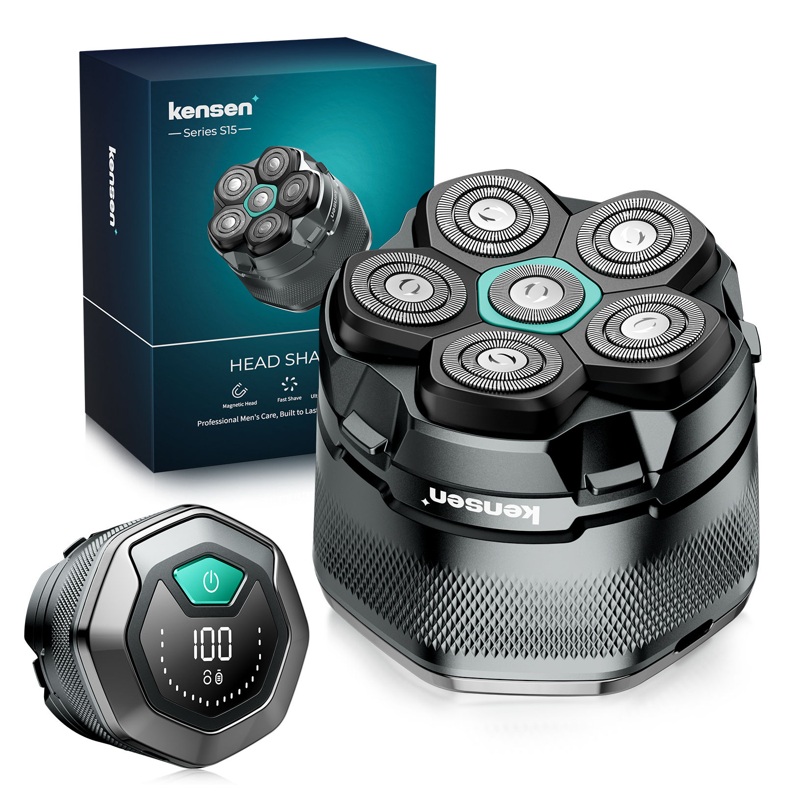 Kensen Afeitadora Eléctrica 5 en 1, Cabeza Rotativa Magnética, Uso Seco y Húmedo, Acero Inoxidable, Carga USB