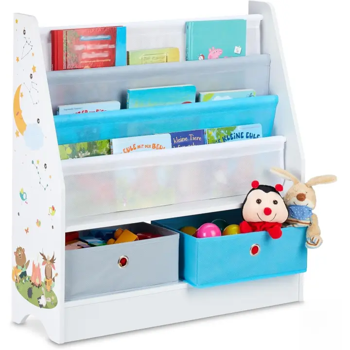 Estantería de Juguetes para Niños 2 Cajas, 3 Bolsas de Tela Mueble de Libros en Colores Vibrantes - 1