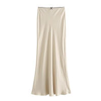 TRAFZA-faldas a la moda para mujer, Falda Midi ajustada con textura de seda satinada sólida, elegante para fiesta, 2024 - details 3