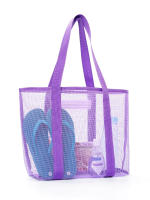 Bolsa de playa de malla de poliéster hueca, bolsa de lavado de viaje de gran capacidad, bolsa de almacenamiento para natación, bolsa de playa de malla minimalista - details 2