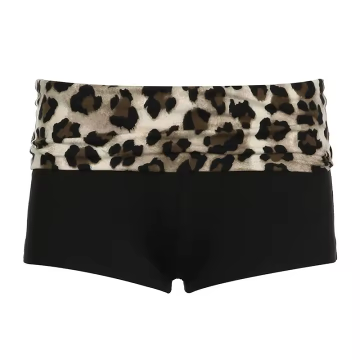 BUNO-Top corto con estampado de leopardo para mujer, camisetas de manga larga con hombros descubiertos, estética Y2K, ropa Grunge Fairycore - 1