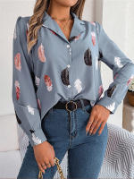 Blusa de manga larga con estampado de plumas para mujer, camisa blanca a la moda, Top informal para oficina, ropa elegante para mujer, novedad de otoño - details 17