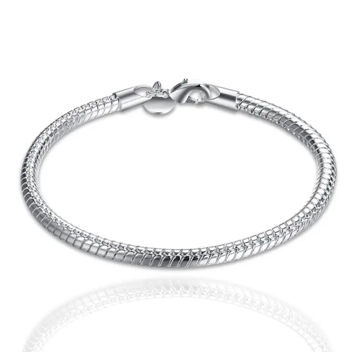 Pulsera de plata de ley 925 para mujer, cadena de serpiente de 3mm, joyería con dijes - 1