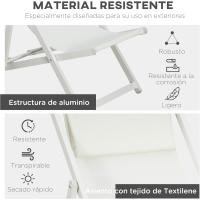 2 Tumbonas Plegables  Aluminio Tumbonas  Jardín  Respaldo Regulable en 5 Posiciones Reposacabezas  Terraza Patio Exterior 58x965x915 cm Blanco - details 4