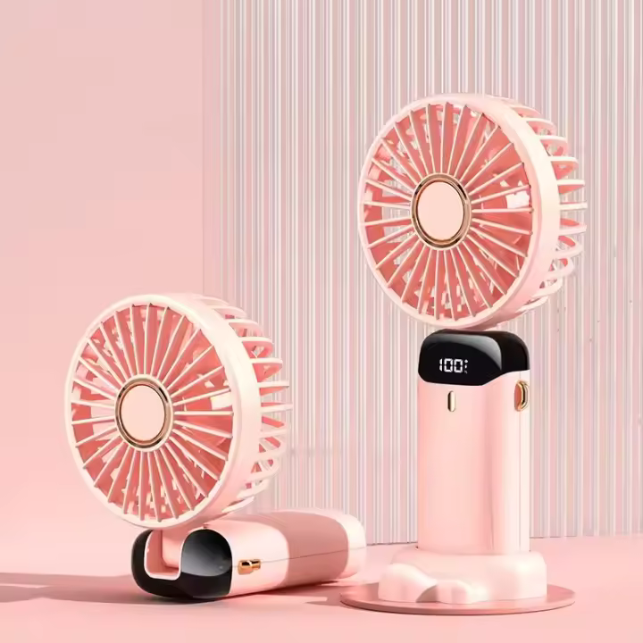 Ventilador de mano portátil recargable por USB instalado por mesa con soporte para teléfono, Mini ventilador de cuello - 1