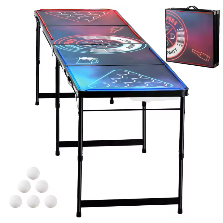 SucceBuy Mesa de Beer Pong portátil de 8 pies, mesa plegable con asas de transporte y 6 bolas de Pong, altura ajustable - 1