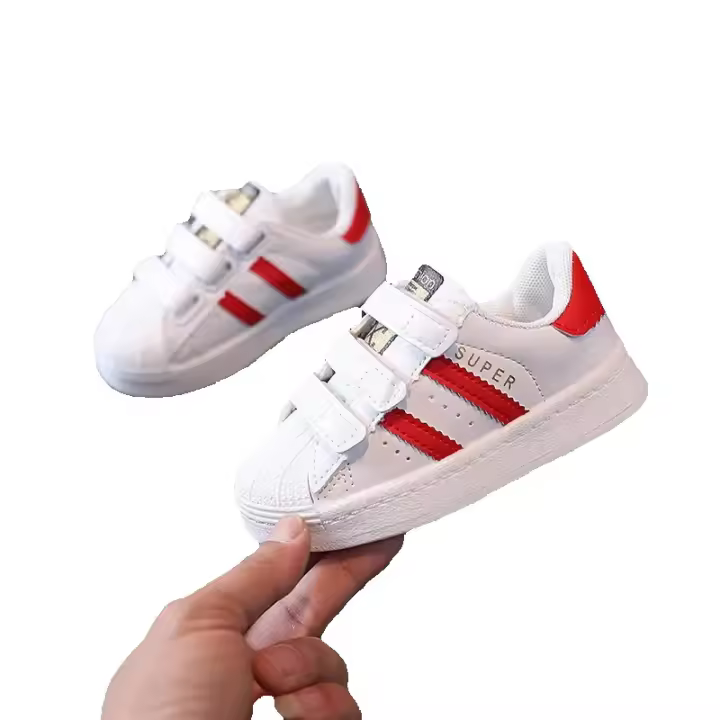 Niños y niñas zapatos deportivos, diseño de moda zapatos casuales antideslizantes, transpirables con gancho, blanco, uso al aire libre, simple y conveniente - 1