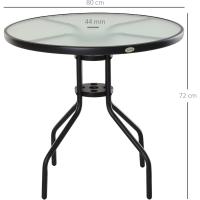 Mesa de Jardín Redonda de Cristal Templado Comedor de Patio Terrázano Balcón Exterior con Agujero para Parasol Negro Ø80x72 cm - details 2