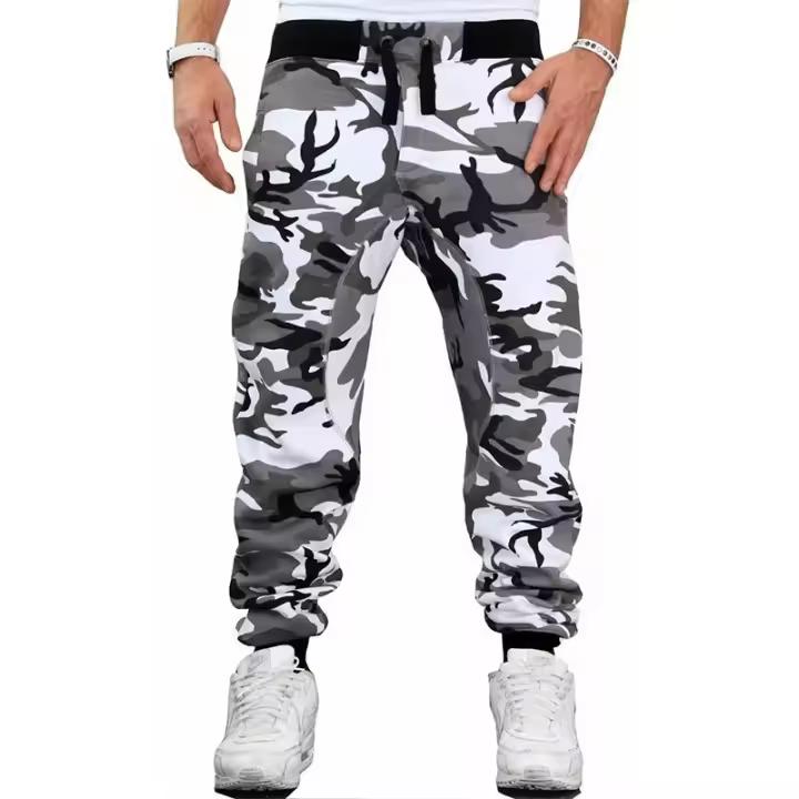 Pantalones de chándal para correr para hombre, pantalones elásticos de camuflaje con cordón, pantalones con múltiples bolsillos, pantalones informales para correr - 1