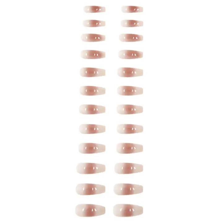 Uñas postizas cuadradas de presión larga, color nude, palo natural, decoraciones de uñas para mujeres y niñas - 1