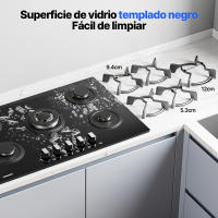 Placa de gas WEHIMO de 5 quemadores, 77 cm, empotrada en cristal, grosor 8 mm, color negro, con protección automática contra llamas, para gas natural o GLP, 10 500 W, 127-240 V - details 6