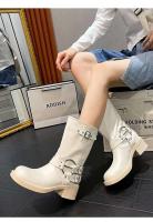 Botas de tacón bajo con punta cuadrada de moda, botas con cremallera lateral - details 5