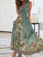 Vestidos largos estampados ral para mujer, vestido con cuello en V sin mangas, vestido A-e para fiesta, graduación, Club, Vestidos de noche elegantes para mujer - details 1