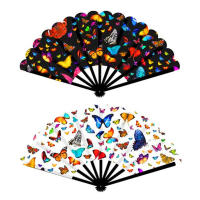 Abanico plegable de mariposa colorida, patrón de mariposa de 7 colores de mano, para actuaciones, festivales, eventos, regalos, manualidades, danza, decoración - details 4