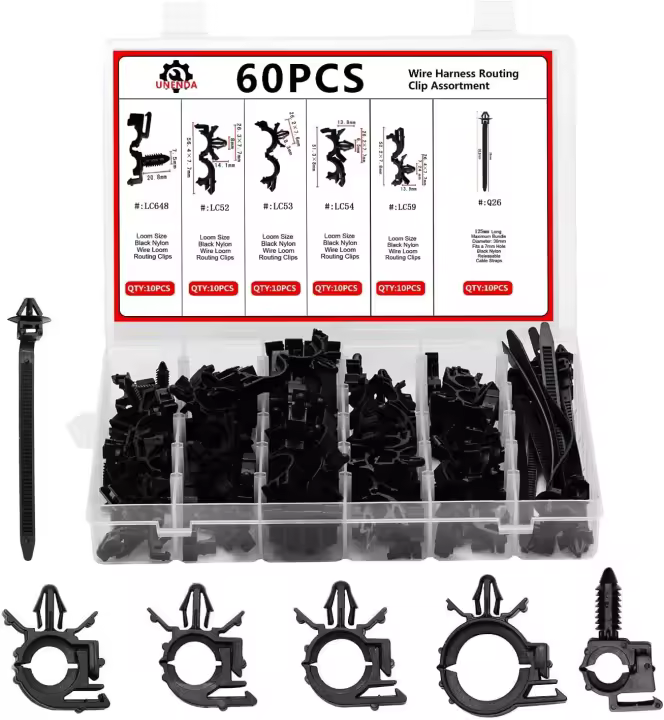 Kit de Asentos de Cableado de Automóvil de 130PCS 9 Tamaños de Clips de Looma, 40PCS Montajes de Push de Nylon Desmontables Cadenas de Motores, Abrazaduras y Ganchos - 1
