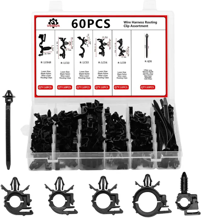 Kit de Asentos de Cableado de Automóvil de 130PCS 9 Tamaños de Clips de Looma, 40PCS Montajes de Push de Nylon Desmontables Cadenas de Motores, Abrazaduras y Ganchos - 1