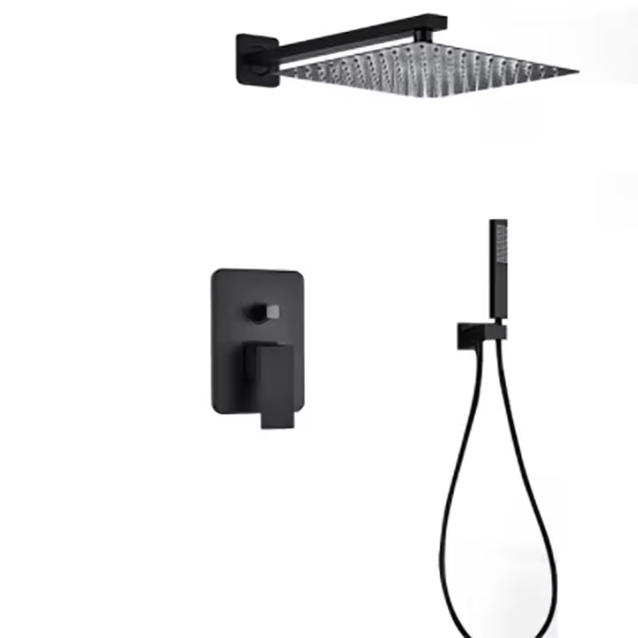 Grifo de ducha empotrado, conjunto completo de ducha de mano, sistema de lluvia, cabezal de ducha, cascada, cuadrado - 1