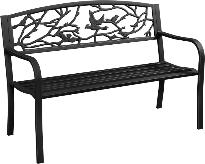 Banco de Jardín de 2-3 Plazas Diseño Parque Clásico Patio Terraza Exterior Asiento Estable 127x52x86 cm Negro - 1