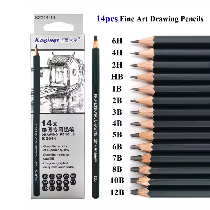 Lápiz de Dibujo Profesional 14Pcs Set HB 2H 4H B 2B 3B 4B 5B 6B 7B 8B 10B 12B 14B Arte de Graphito Pluma de Mano Papelería de Escuela - 1