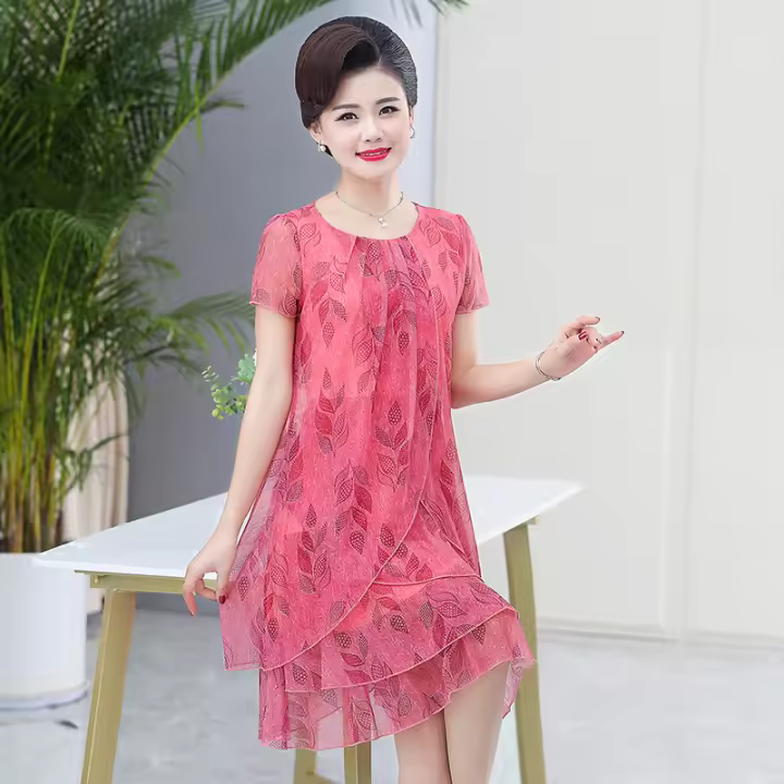 Vestido casual de verano con manga corta y cuello redondo, estampado floral, vestido de fiesta elegante, ropa de mujer hasta 5XL - 1