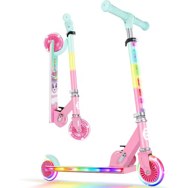 Patinete de 2 Ruedas para Niños y Niñas Portátil, Ajustable en Altura, Luzes LED, Deck y Stem - 1