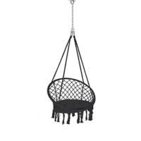 Silla Colgante Exterior con Flecos, Silla Hamaca Columpio de Algodón con 2 Cojines, Barra Separadora de Madera, Hamaca Portátil para Interior y Exterior, Gris - details 14