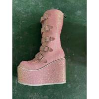 Cuñas góticas de moda para mujer, zapatos con hebilla de talla grande 43, botas de moto con plataforma gruesa rosa brillante, 2021 - details 11